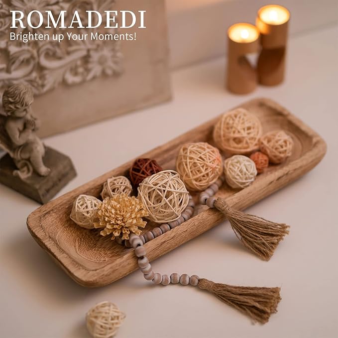 Romadedi Decorative Bowls for Home Decor, Wooden Dough Bowl for Decor, 16" Large Wood Bowl for Kitchen Table Centerpieces, Long Narrow Wooden Tray for Dining Table Decor Centerpiece-Ruum Studio Home