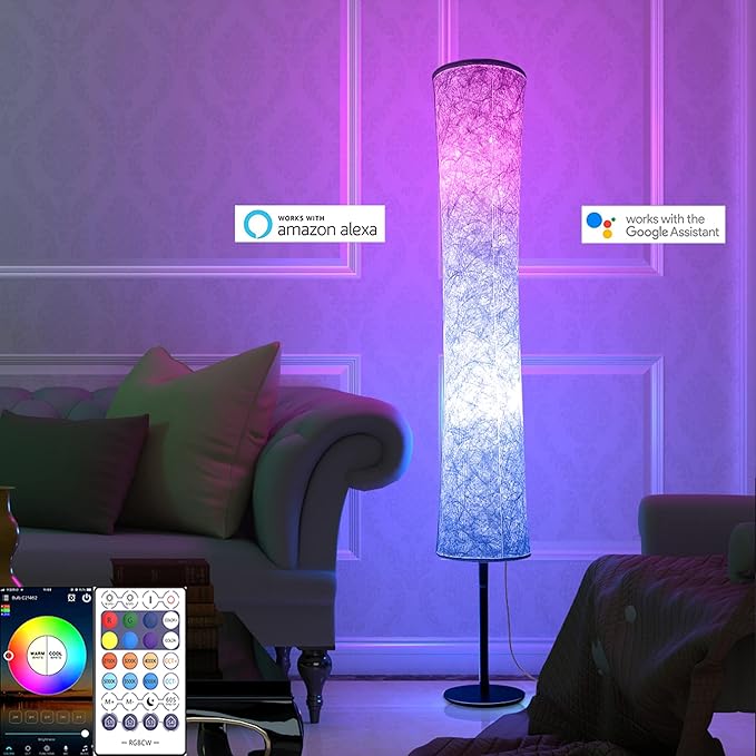 BLUEYE Floor Lamp,RGBCW 2700K-6500K,APP & Remote&Smart Voice Control, 2 X 60W Equivalent, No Hub Required,Compatible with Alexa Google Assistant, 60'' Standing Lamp for Bedroom, Similar Fabric-Ruum Studio Home