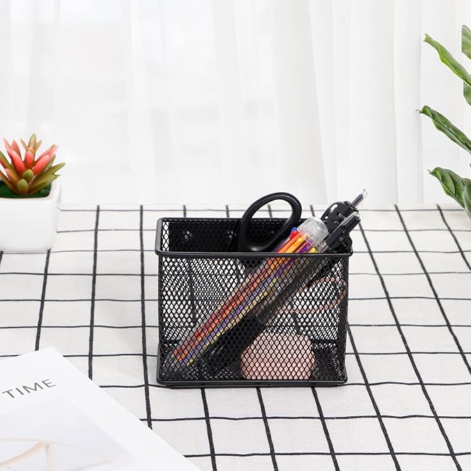 4.5'' × 2.2'' × 3.5'' Magnetic Basket for Whiteboard Black Magnetic Basket for fridge, Magnetic Locker Organizer Holder with 4 Strong Magnets, Magnetic Holder for Refrigerator Locker,-Ruum Studio Home