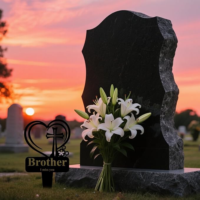 Brother Memorial Grave Stake, Cemetery Decorations for Grave Markers 12.5 x 7.2 inch Heart Metal Sympathy Stakes Graveside Plaque Decor Sign for Brother Graves, Yard, Garden - Black-Brother-Ruum Studio Home