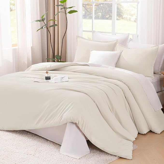 Litanika Beige Comforter Set California King Size, 3 Pieces Cal King Lightweight Solid Bedding Comforter Set, Oversized All Season Fluffy Bed Set (104x96In Comforter & 2 Pillowcases)-Ruum Studio Home