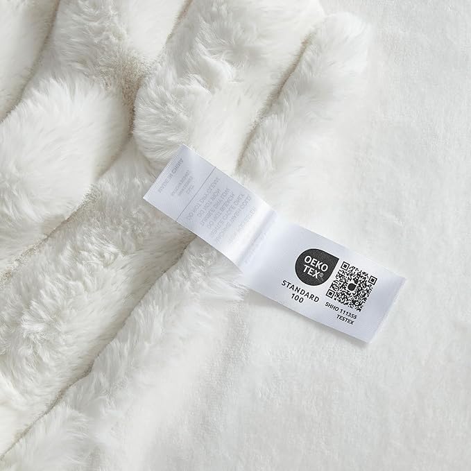Cozy Bliss Faux Fur Throw Blanket for Couch, Cozy Warm Plush Striped Blanket for Sofa Bedroom Living Room, 50 * 60 Inches Cream White-Ruum Studio Home