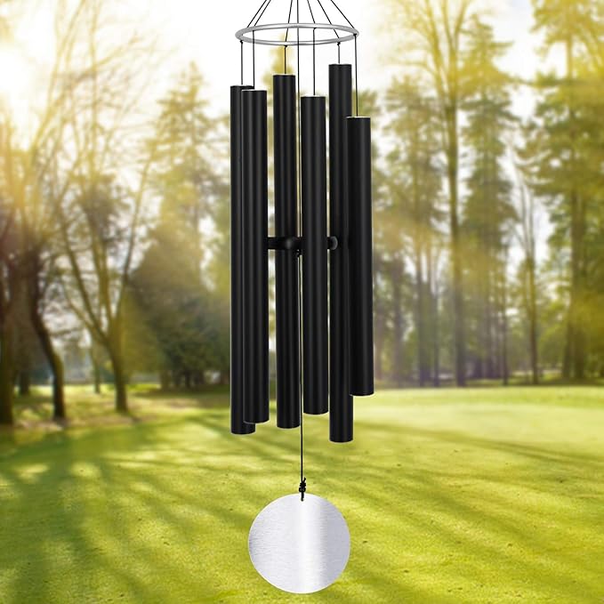 ASTARIN Outdoor Deep Tone,45Inch Sympathy Wind Chimes for Outside with 6 Tubes Tuned Relaxing Melody,Memorial Wind Chimes Large for Mom,Garden Decor,Black-Ruum Studio Home