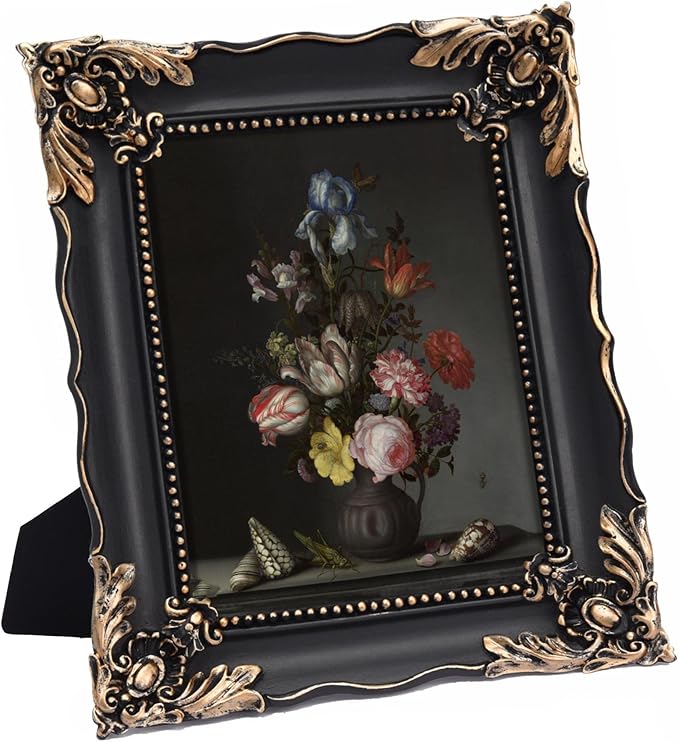 5x7 Vintage Picture Frame with Embossed Flower Design, Black Ornate Frame for 5x7 Pictures, Hand-Crafted Resin Antique Frames for Tabletop & Wall Hanging, Home Decor (Black)-Ruum Studio Home