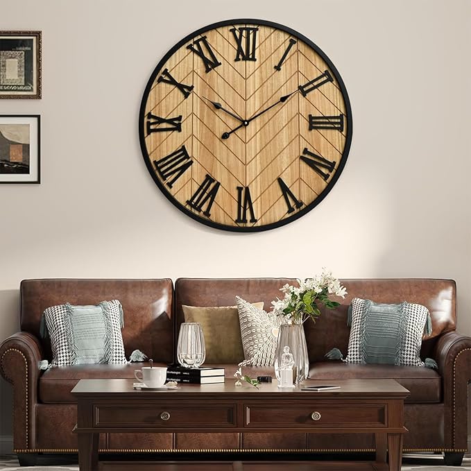 30 Inch Large Wall Clock Farmhouse Style - Brown Silent Non-Ticking Rustic Decor for Living Room, Kitchen, Bedroom-Ruum Studio Home