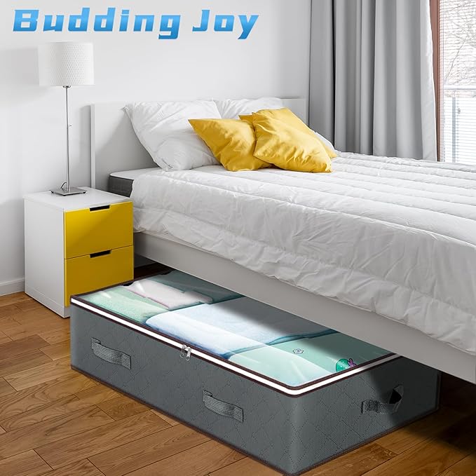 Budding Joy 90L Under Bed Storage Containers, Closet Organizers and Storage Bins, Foldable Underbed Storage Bags for Blanket, Clothing, Comforter, Sweaters, Pillows, Linen Sheets, Wrapping Paper, Grey-Ruum Studio Home