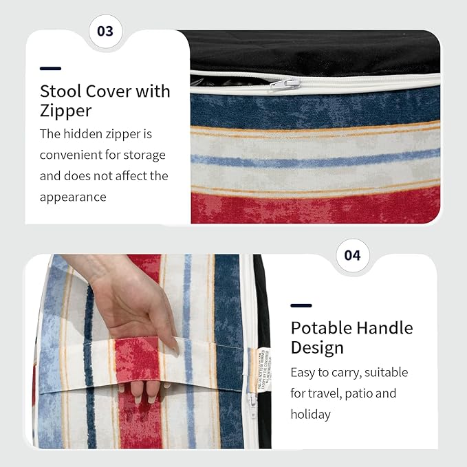 Inflatable Ottoman Stool D31 xH14 for Outdoor/Indoor Use, Water Repellent Patio Foot Rest Stool with Portable Handle,Round Pouf Ottoman Suitable for Garden,Deck and Camping - Stripe Red Blue-Ruum Studio Home