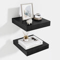 Fun Memories Floating Shelves for Wall 10 Inch, 10 Inch Deep Square Wall Shelves, Bathroom Storage Shelves Over Toilet, Wood Floating Shelves for Living Room Bedroom, Black, Set of 2-Ruum Studio Home