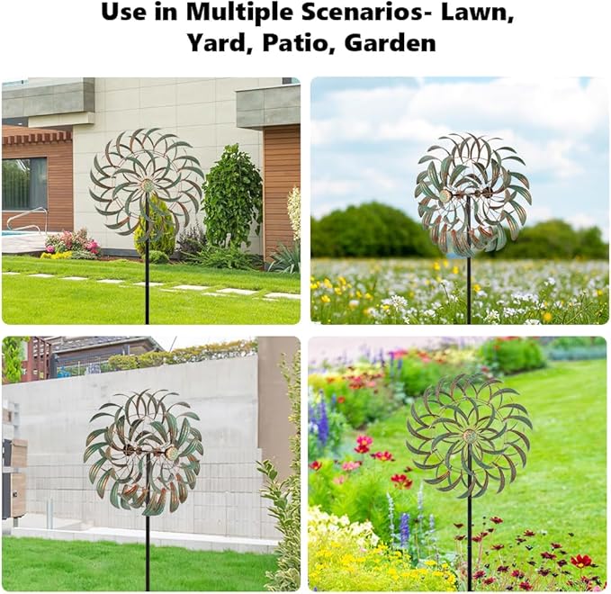 Viveta Large Outdoor Wind Spinner,21 * 85 inches Metal Wind Sculpture with 4 Sturdy Stakes,Green Double Wind Spinners,Decorative Windmill for Yard and Garden-Ruum Studio Home