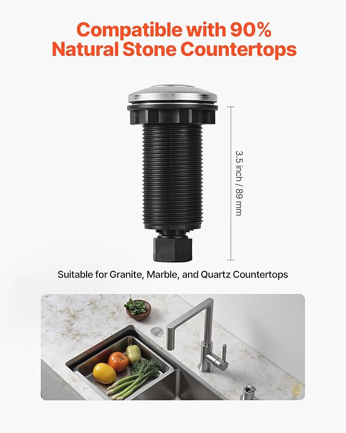 VEVOR Garbage Disposal Air Switch Kit, 3.5" Long Sink Top Air Switch for Food Waste Disposal, Brushed Silver Stainless Steel ON/OFF Air Push Button for Granite, Marble, and Quartz Countertops-Ruum Studio Home