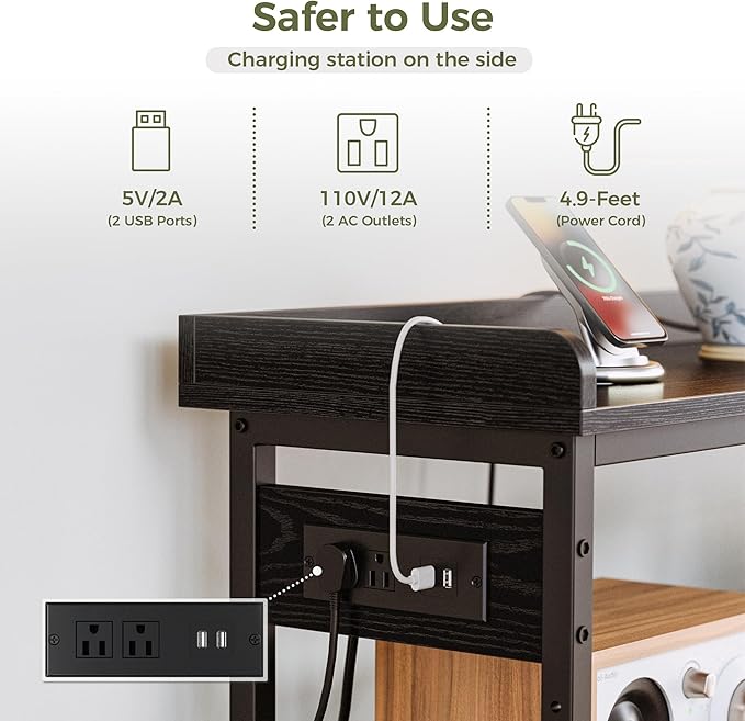 IRONCK Console Table, Sofa Table with Power Outlet, Farmhouse Hallway Table for Entryway, Living Room, Height Adjustable, Easy Assembly, Vintage Black,55"-Ruum Studio Home