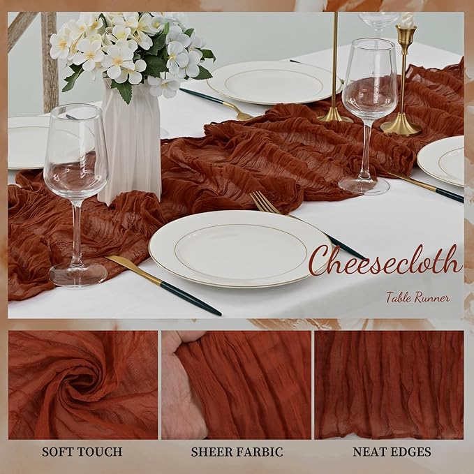 20 Pack Terracotta Cheesecloth Table Runner 10FT Boho Rustic Cheese Cloth Table Runner for Wedding 20 x 120 Inch Long Bridal Shower Baby Shower Gauze Fabric Sheer Birthday Party Table Decorations-Ruum Studio Home
