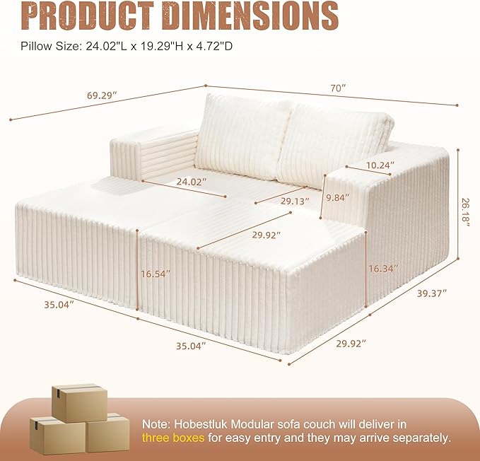 Hobestluk Modular Sectional Sofa Memory Foam Couch Sofa Bed Loveseat with Chaises Cloud Couch with Removable Cover Large Sectional Couches for Living Room (Strip White, Sofa Bed)-Ruum Studio Home