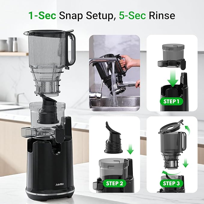 Juicer Machines,Aeitto Cold Press Juicer with 5.3“ Extra Large Feed Chute for Whole Fruits & Vegetables, Juice Extractor Machine, Self Feeding, Easy to Clean, High Juice Yield, Black-Ruum Studio Home