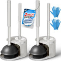 2Pack 2 in 1 Toilet Brush and Plunger Set, Extended Handle Plunger，Toilet Bowl Brush Plunger Set,Bathroom Cleaning Tools ，Toilet Brush Plunger Combo，Cleaning Supplies（Cream Grey）-Ruum Studio Home