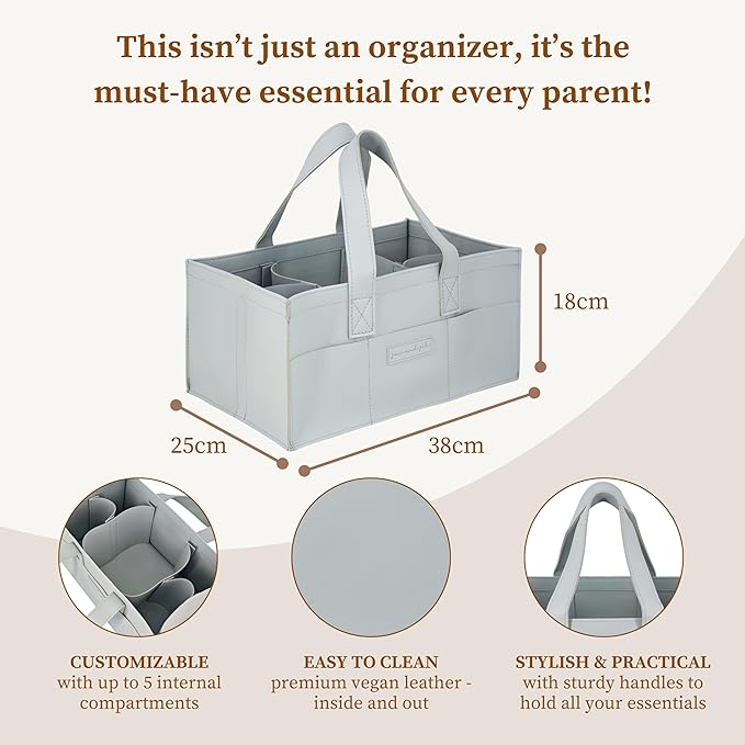 Premium Vegan Leather Baby Diaper Caddy Organizer – Portable Storage Basket for Newborn Essentials, Changing Table, Nursery, Car & Travel, Gifts for Baby Shower (Pastel Seafoam)-Ruum Studio Home