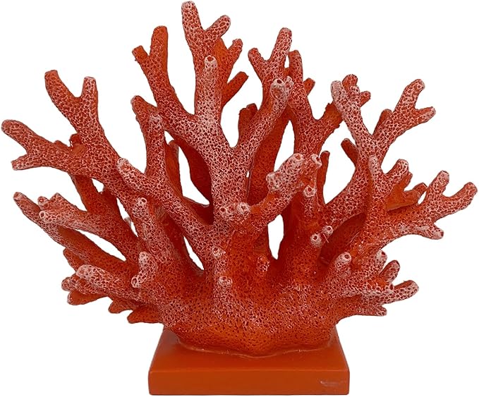 5.8" H Red Orange Coral Decor - Resin Coral Statue, Nautical Decor for Home, Bedroom, Bathroom, Living Room, Ocean Themed Cabinet Shelf Tabletop Decoration-Ruum Studio Home