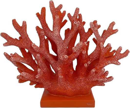 5.8" H Red Orange Coral Decor - Resin Coral Statue, Nautical Decor for Home, Bedroom, Bathroom, Living Room, Ocean Themed Cabinet Shelf Tabletop Decoration-Ruum Studio Home