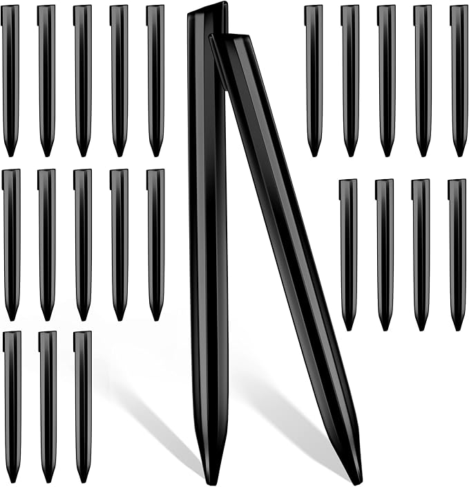 26Pcs Metal Landscape Edging Stakes, 12Inch Galvanized Steel Garden Stakes Top Curved Corrugated Landscaping Anchoring Spikes for Yard, Black-Ruum Studio Home