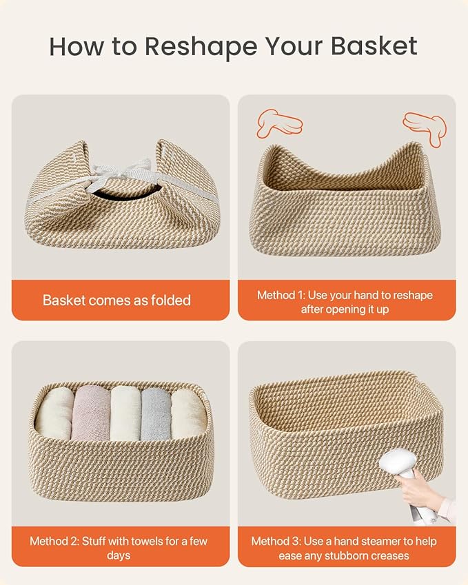 Small Woven Basket, 13.5 x 9.5 x 5 Inches, Storage Basket for Organizing, Cute Small Rope Shelf Closet Cube Storage Bins Baskets for Shelves, Dog Toy Gift Baskets Empty, 3 Pack Brown-Ruum Studio Home