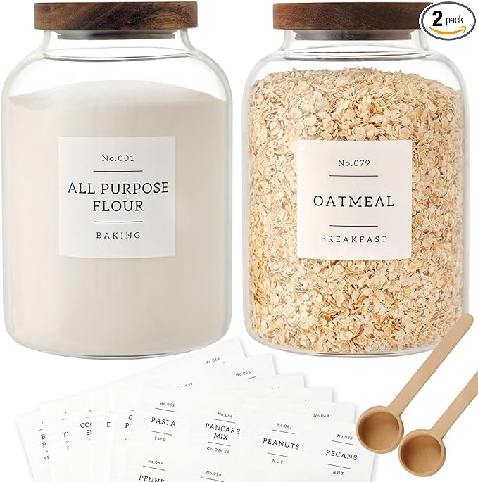 2 PCS Large Glass Jar with Airtight Lid, Glass Food Storage Jars for Tea,Spice,Cereal, Egg,Flour,Coffee and More(70 FL OZ/2000 ml)-Ruum Studio Home