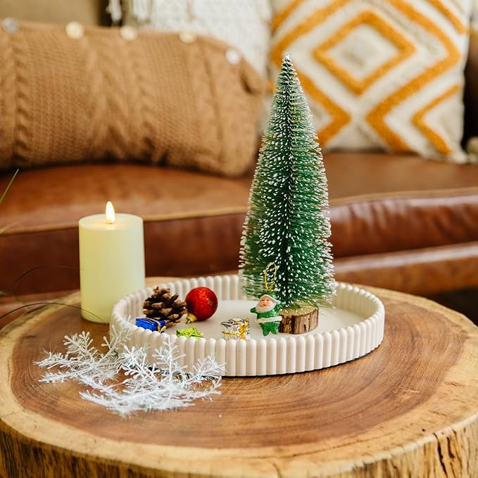 11.8in Decorative Tray for Coffee Table Decor- Modern Oval Concrete Tray for Home Decor- Minimalist Handcrafted Centerpieces Tray for Living Room, Kitchen Dining Table, Entryway (Beige)-Ruum Studio Home