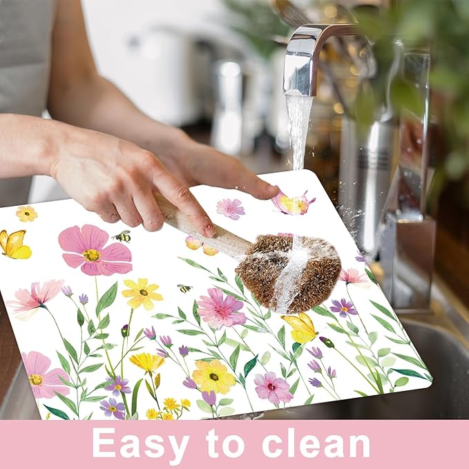 Spring Floral Butterfly Placemats Set of 6 Flower Summer Plastic Table Mats Wildflower Place Mats Washable Vinyl Rustic Holiday Table Decoration for Indoor Outdoor Party Kitchen Dining-Ruum Studio Home