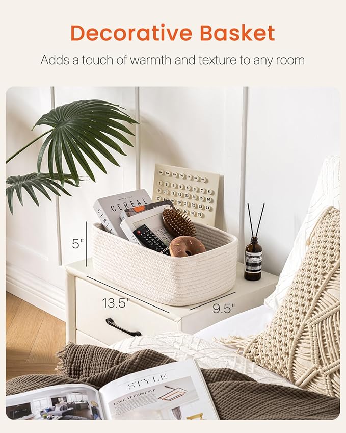KALLAX Small Woven Basket, 13.5 x 9.5 x 5 Inches, Storage Basket for Organizing, Cute Small Rope Shelf Closet Cube Storage Bins Baskets for Shelves, Dog Toy Gift Baskets Empty, 3 Packs, Off White-Ruum Studio Home