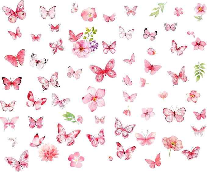 Glow in The Dark Butterfly Flower Wall Decals Glowing Luminous Butterflies Removable Self-Adhesive Wall Stickers for Girls Bedroom Nursery Living Room Decor 4 Sheets (Butterfly 2)-Ruum Studio Home