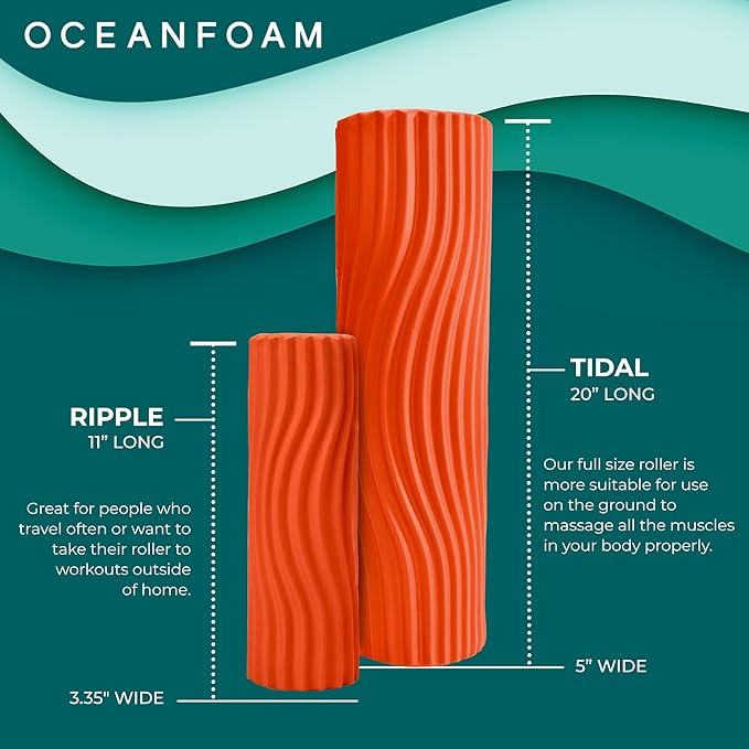 Oceanfoam Tidal Roller - Orange - Muscle Massage Foam Roller for Back Pain & Stretching - Firm and Ergonomic Wide Wave Textured - Yoga, Athletics, & Wellness - Full Size, 20" x 5"-Ruum Studio Home