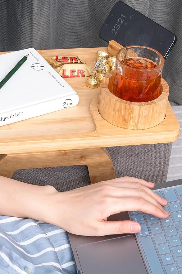 Sofa Arm Tray, Bamboo Large Couch Cup Holder, Portable Anti-Spill Sofa Armrest Tray for Beverage, Snacks, Phone, Remotes-Ruum Studio Home
