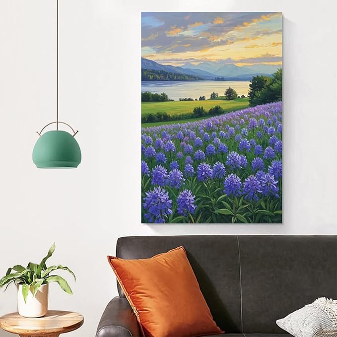 The lavender scenery all over the lake at sunset is suitable for posting in the living room bedroom office landscape poster wall painting-Ruum Studio Home