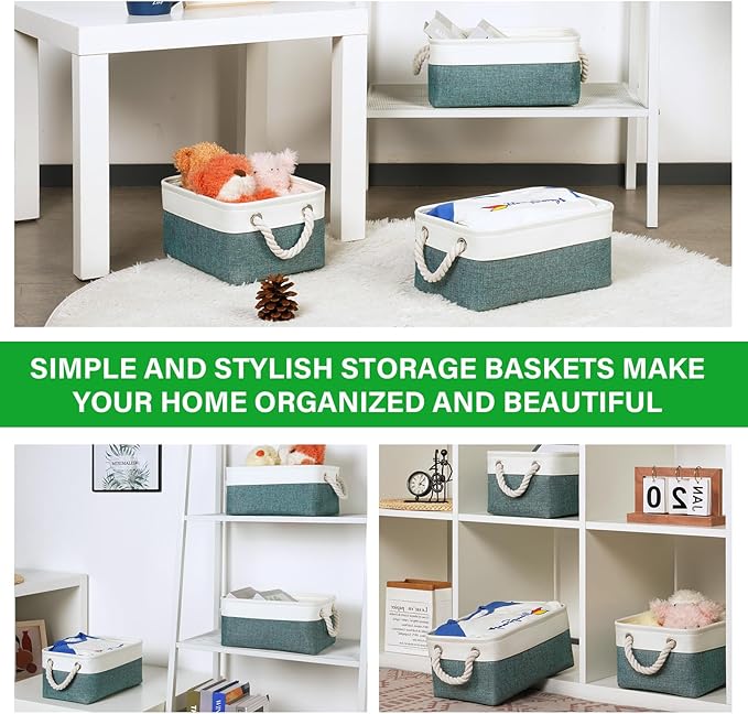 Bidtakay Small Storage Baskets for Shelves 3 Pack Fabric Storage Bins for Organizing Linen Collapsible Organizer for Closet-Deep Green-Ruum Studio Home