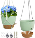 10 inch Self Watering Hanging Planters for Indoor Plants, 2 Pack Hanging Baskets for Outdoor Plants, Hanging Flower Pots with Drainage Holes & 2 Kinds of Plant Hangers for Home Decor, Green-Ruum Studio Home