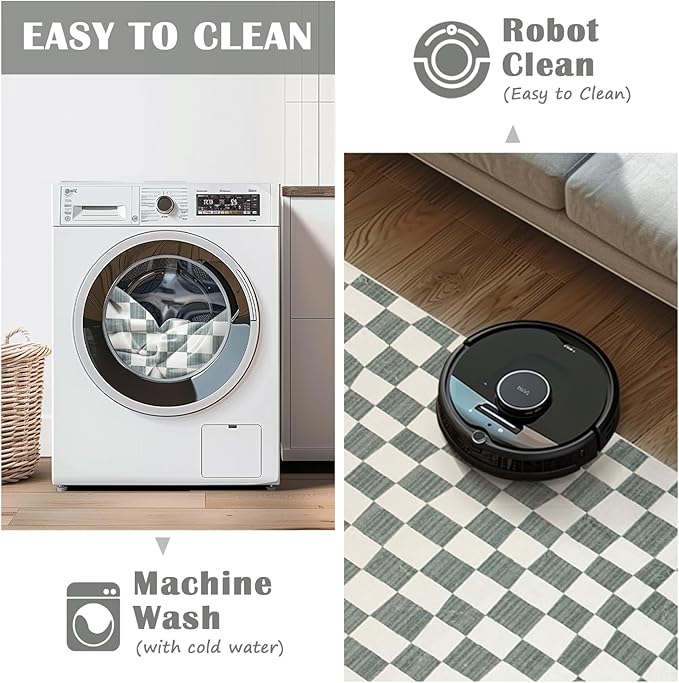 jinchan Runner Rug 2x5 Hallway Washable Modern Checkered Geometric Lattice Kids Bedroom Rug Indoor Floor Cover Non Slip Soft Carpet for Nursery Room Kitchen Laundry Room Home Grey-Ruum Studio Home