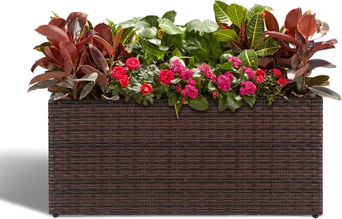 LEWIS&WAYNE Large Rectangular Block Planter Box Handmade Wicker Tall Planters for Outdoor Plants with Removable Liners Modern Planter for Indoor Outdoor Patio Deck - Brown, 30''x12''x16''-Ruum Studio Home
