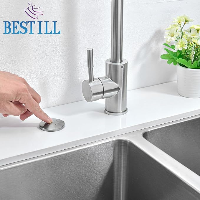 BESTILL Garbage Disposal Air Switch Kit - UL Listed, Brass 3.6" Long Push Button for Waste Disposer, Cordless Sink Top Switch Button, Brushed Nickel, Compatible with all Garbage Disposals-Ruum Studio Home