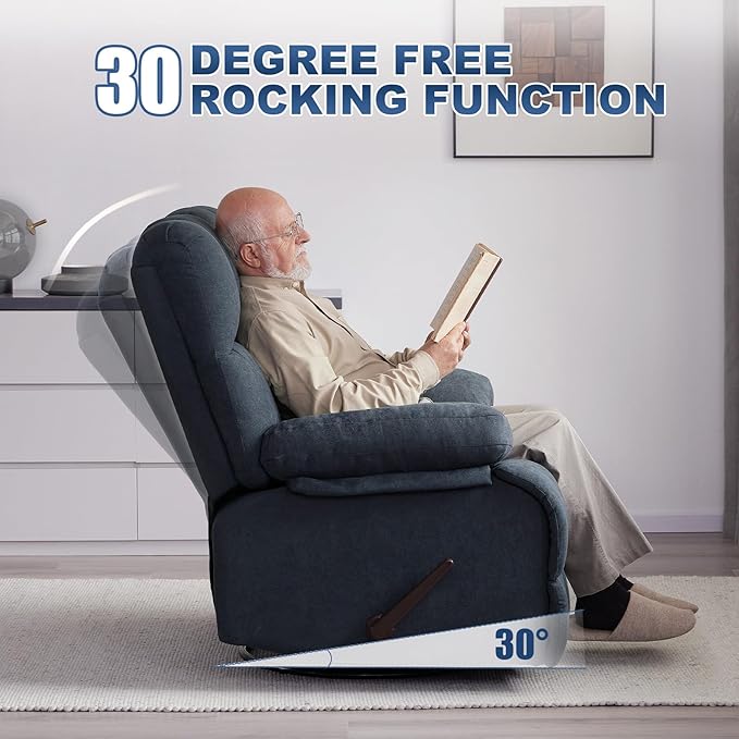 Oversized Recliner Chair, 360° Swivel Rocker Recliner for Big Man, Extra Wide Manual Recliner, Overstuffed Soft Rocking Sofa Chair, Overstuffed Soft Rocking Sofa Chair for Living Room(Grey)-Ruum Studio Home
