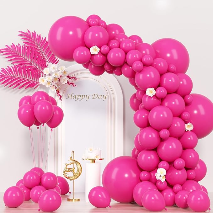 130pcs Hot Pink Balloons Different Sizes 18" 12" 10" 5" Dark Pink Balloons for Birthday Graduation Baby Shower Wedding Anniversary Princess Theme Party Valentine's Day Decorations-Ruum Studio Home