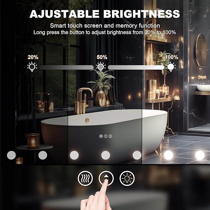 Hasipu LED Bathroom Mirror with Lights, 84" x 40" Hollywood Wall-Mounted Bathroom Mirror with 34 Dimmable Bulbs, 3 Colors Modes, Touch Control, Anti-Fog, Memory Function, Shatter-Proof, ETL Listed-Ruum Studio Home