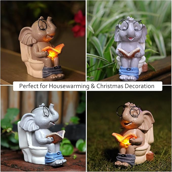 Elephant Statue Solar Outdoor Garden Decor, Funny White Elephant Gifts for Women, Mom, Grandma or Birthdays,Elephant Decor Ornament for Yard Art Balcony Patio Porch Lawn & Home House-Ruum Studio Home