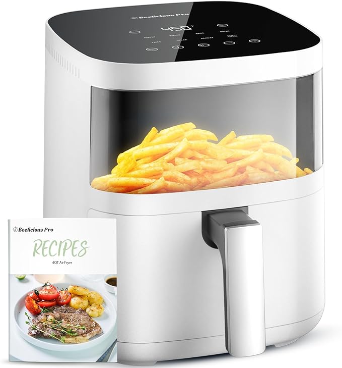 Air Fryer, Beelicious 8-in-1 Smart Compact 4QT Air Fryers, with Viewing Window, Shake Reminder, 450°F Digital Airfryer with Flavor-Lock Tech, Dishwasher-Safe & Nonstick, Fit for 1-3 People, White-Ruum Studio Home