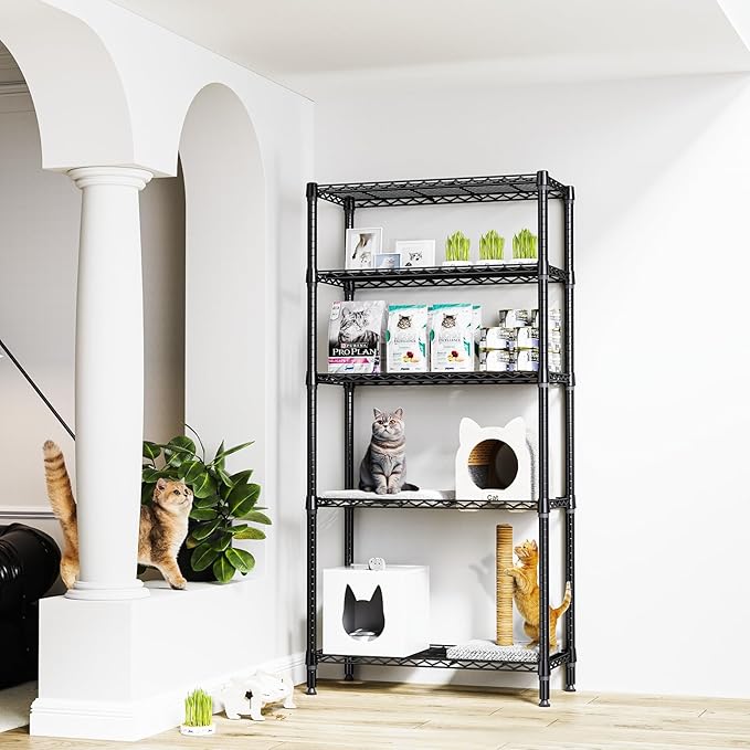 1250 lbs 5 Tier Shelf Metal Storage Shelves Shelving Wire Rack Heavy Duty Closet Organizers for Garage Kitchen Bathroom Laundry Black 15.7" D x 33.5" W x 68.5" H-Ruum Studio Home