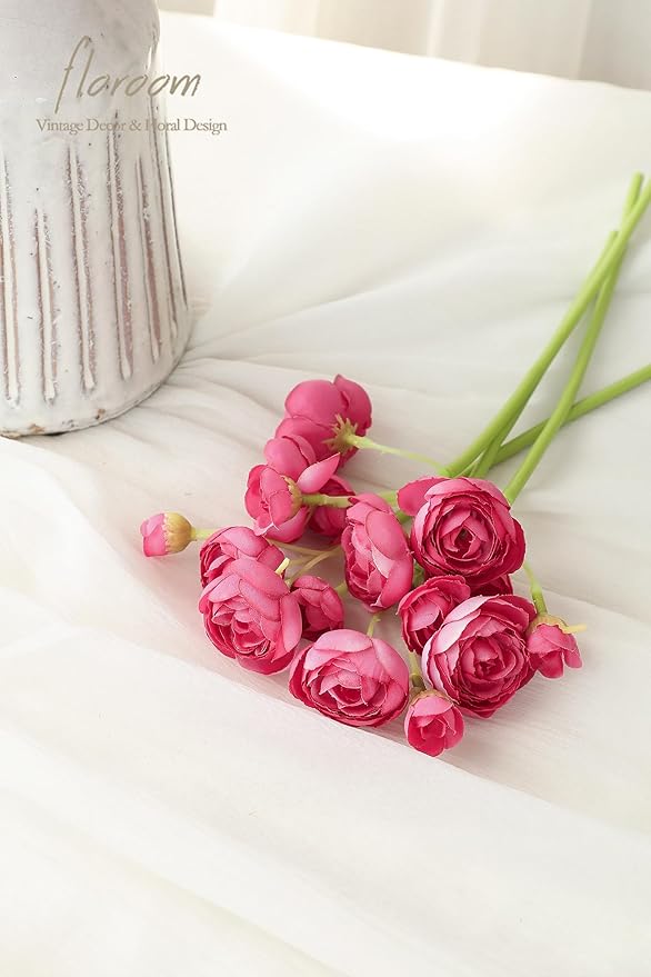 Floroom Ranunculus Artificial Flowers 18 Pcs Fuchsia Faux Silk Mini Ranunculus Bulk Fake Wedding Filler Flowers for DIY Hot Pink Bouquets, Centerpieces, Bridal Shower Decorations & Arrangements-Ruum Studio Home