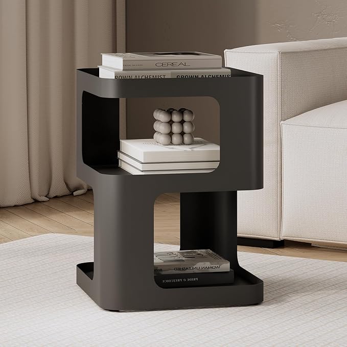 Modern Side Table, Metal Bedside Table Living Room, 3 Tier end Tables with Storage,Nightstand for Small Spaces, Living Room, Bedroom, Sturdy, No Assembly Required-Ruum Studio Home