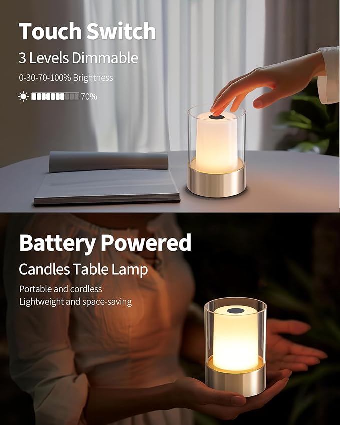 4" Mini Dining Table Light 2 Pack for Buffet Restaurant, Outdoor Waterproof Lamps for Bathroom Camping, Rechargeable Cordless Table Lamp for Bar, Touch Warm Night Light for Nursery Baby (Gold)-Ruum Studio Home