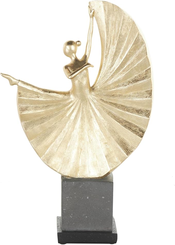 Deco 79 Polystone Dancer Decorative Sculpture Ballet Home Decor Statue with Elevated Black Base, Accent Figurine 11" x 4" x 17", Gold-Ruum Studio Home