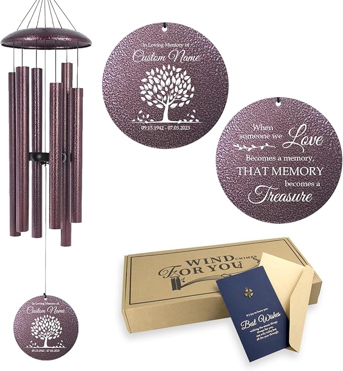 ASTARIN 36" Large Deep Tone Personalized Sympathy Wind Chimes, Memorial Wind Chime for Loss of Mother Father Loved One, Tree of Life Bereavement Gifts Decor Outdoor Patio Garden(Produced in USA)-Ruum Studio Home