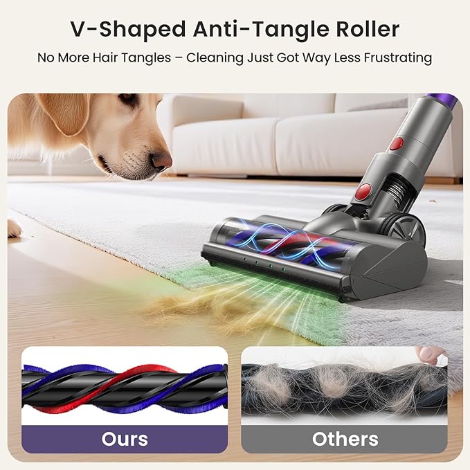 Xlife 550W Cordless Vacuum Cleaner 48KPa Powerful Suction, Long Runtime, Green Light Dust Detection, Adjustable Stick, Tangle-Free Brush for Pet Hair/Carpet/Hardwood Floors-P12-Ruum Studio Home