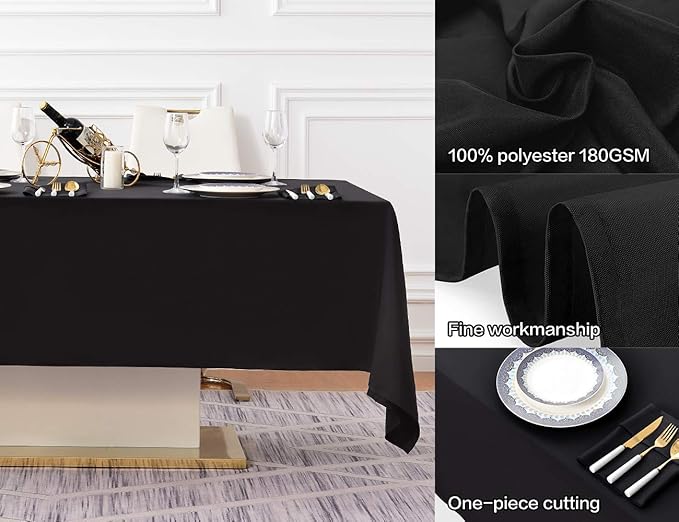 Surmente Black Tablecloth 60 x 120-inch Rectangular Polyester Table Cloth for Weddings, Banquets, or Restaurants-Ruum Studio Home
